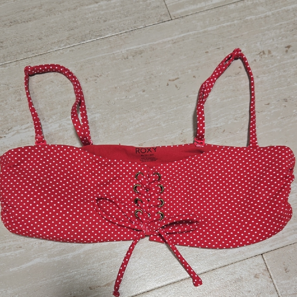 Roxy Red/White Polka Dot Retro Lace-Up Bikini Top